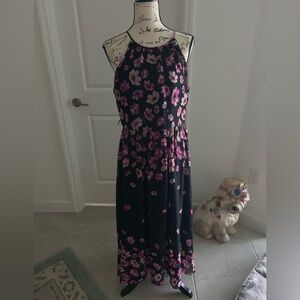 DKNY Floral Halter Maxi Dress in purple and Pink